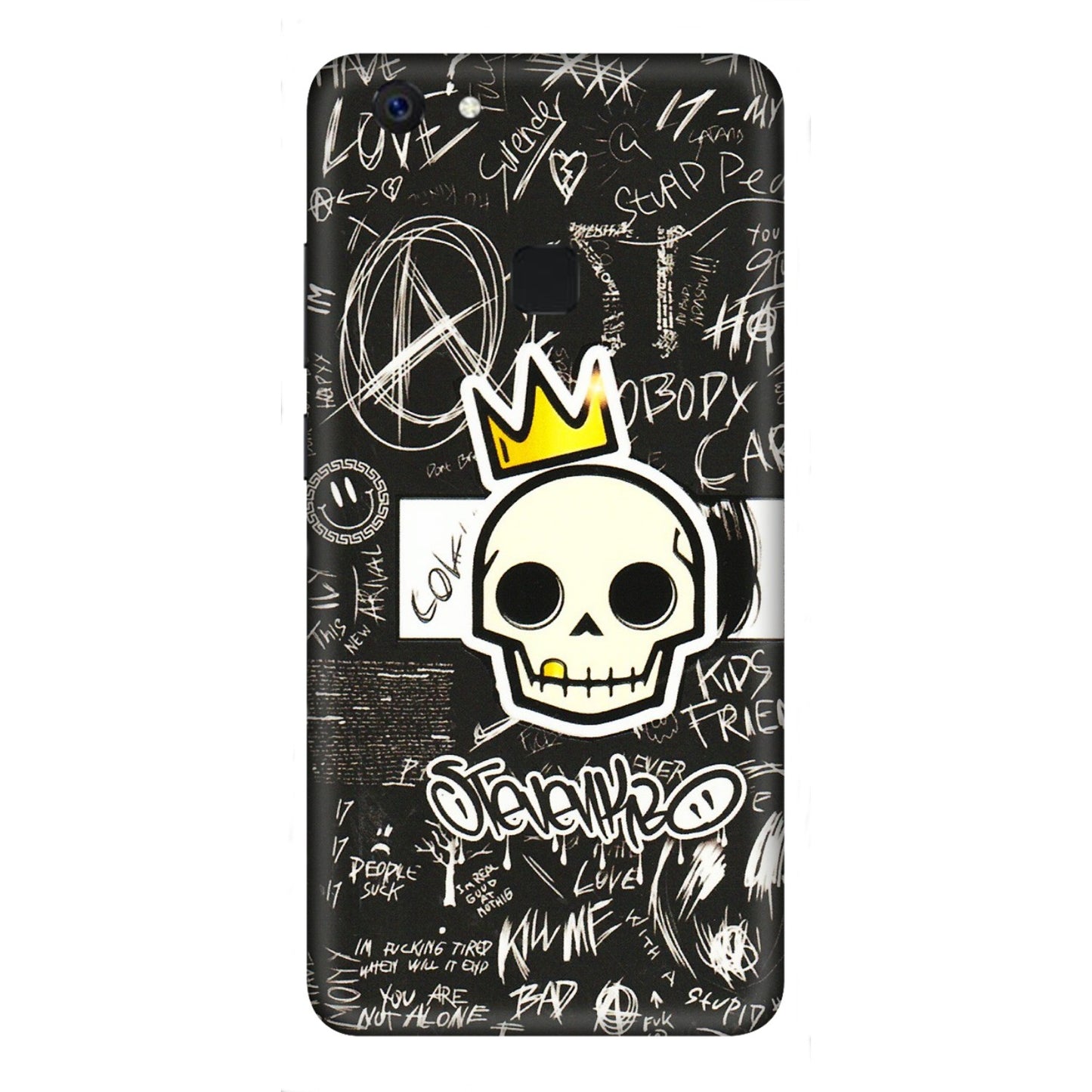 VIVO Z/V/X/T/U/S Series Phone Skins (All Models) - Funny Skull Black Chalk Grafitti - 3D Embossed Finish (L-22) Vivo Z10