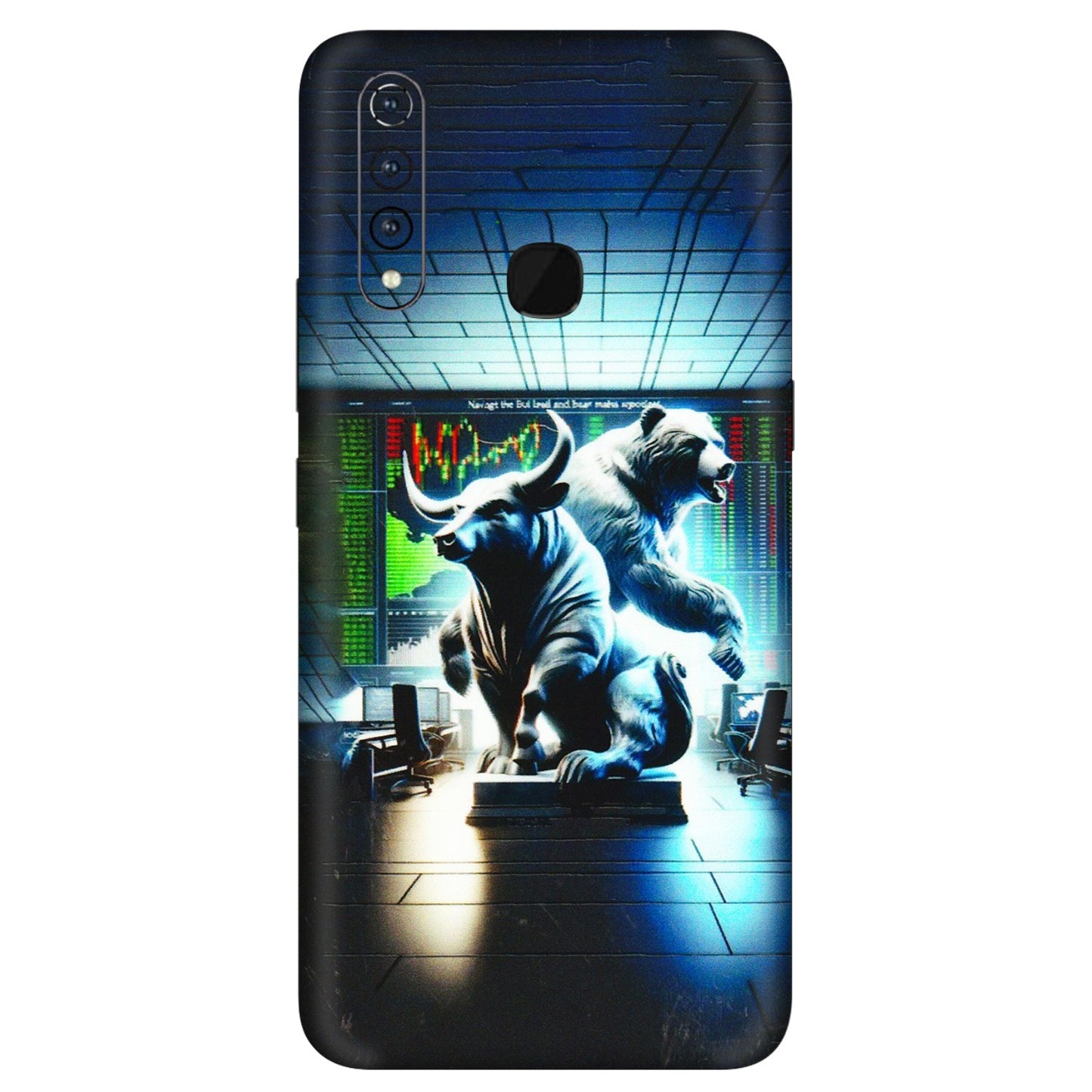 VIVO Z/V/X/T/U/S Series Phone Skins (All Models) - Stock Market Sensex Bear vs Bulls - 3D Embossed Finish (L-15) Vivo Z1 Pro