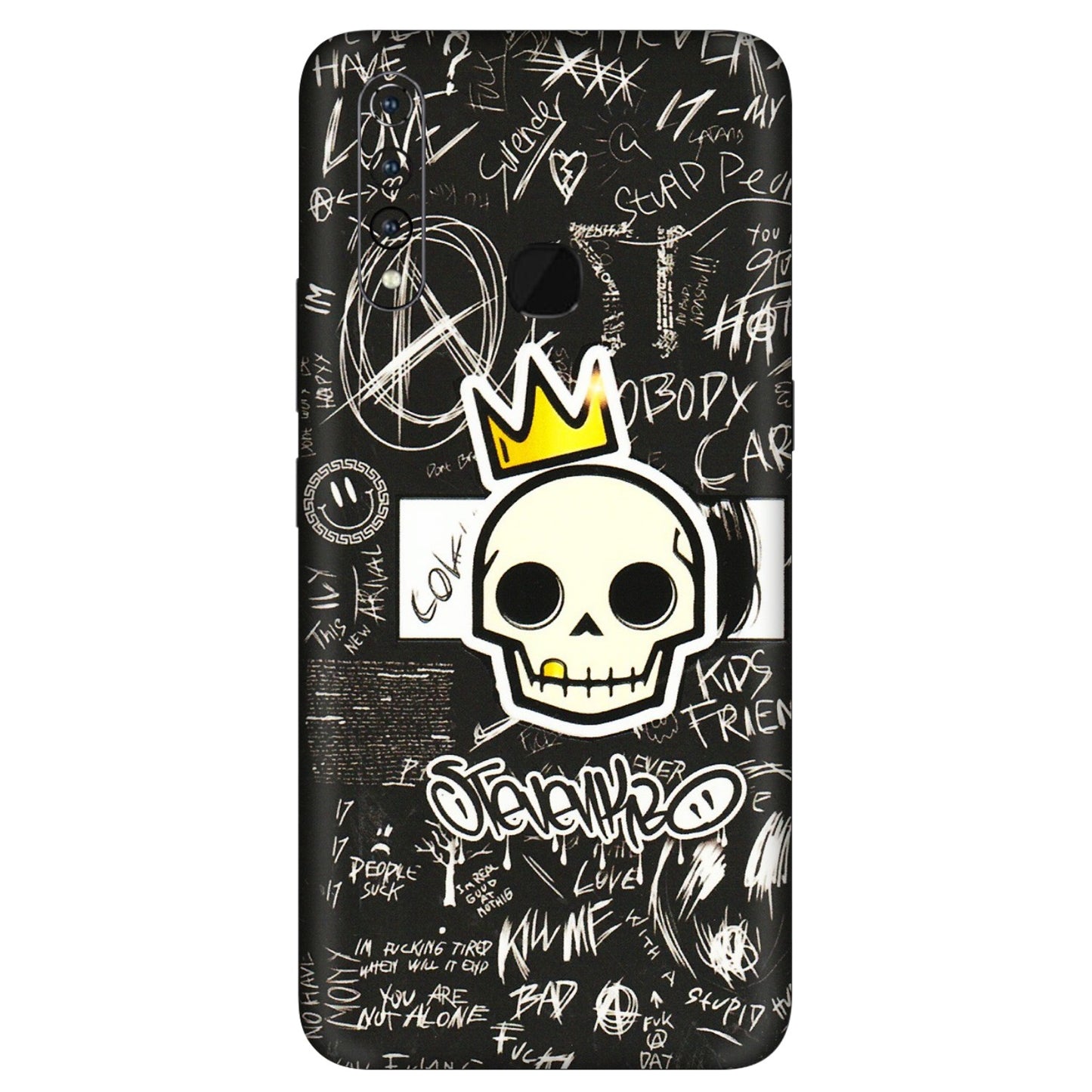 VIVO Z/V/X/T/U/S Series Phone Skins (All Models) - Funny Skull Black Chalk Grafitti - 3D Embossed Finish (L-22) Vivo Z1 Pro