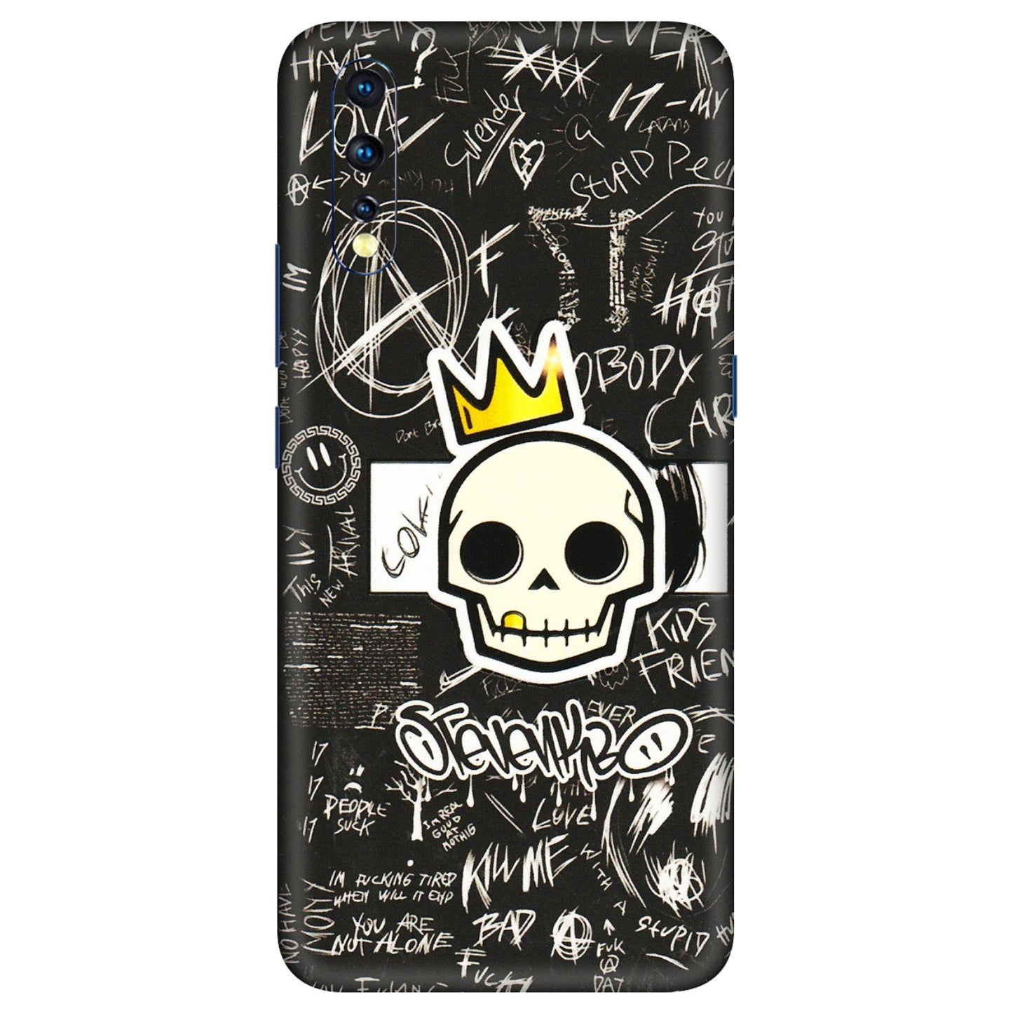 VIVO Z/V/X/T/U/S Series Phone Skins (All Models) - Funny Skull Black Chalk Grafitti - 3D Embossed Finish (L-22) Vivo Z1 X