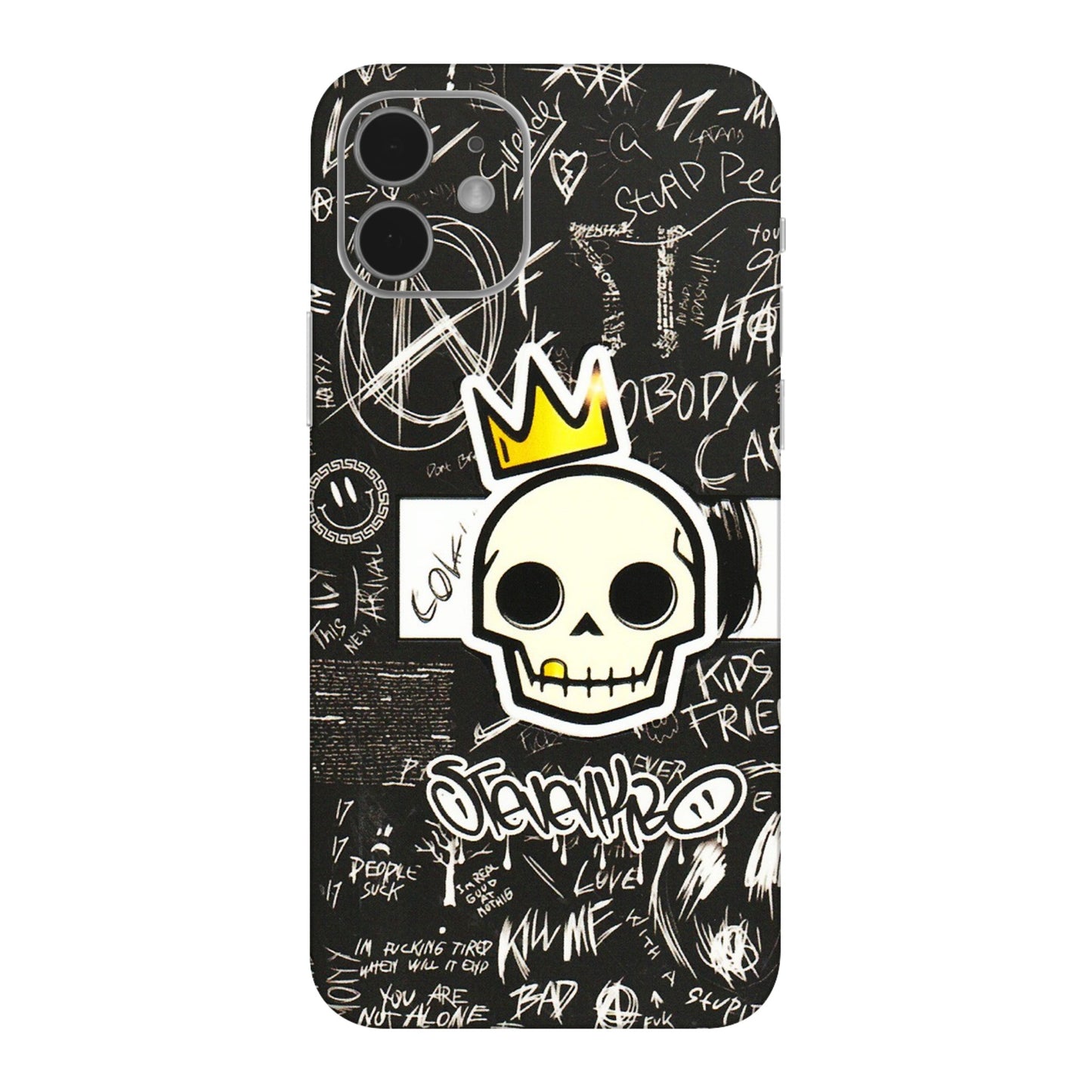 Apple iPhone Skins (All Models) - Funny Skull Black Chalk Grafitti - 3D Embossed Finish (L-22) iPhone 12 Mini