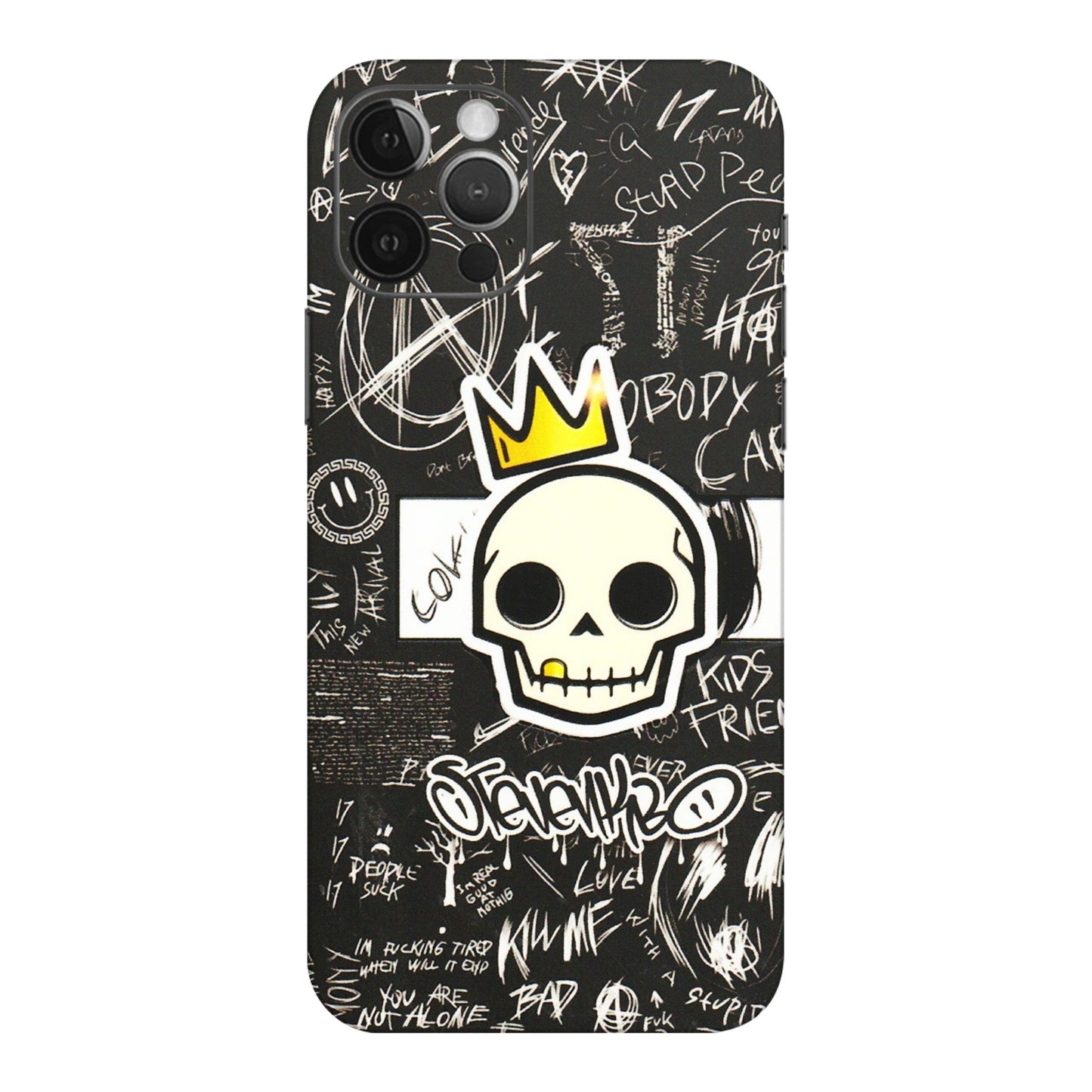 Apple iPhone Skins (All Models) - Funny Skull Black Chalk Grafitti - 3D Embossed Finish (L-22) iPhone 12 Pro Max
