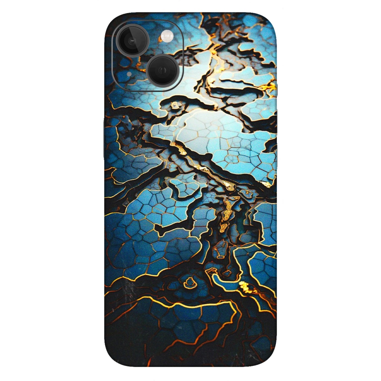 Apple iPhone Skins (All Models) - Blue Gold Abstract - 3D Embossed Finish (L-11) iPhone 13