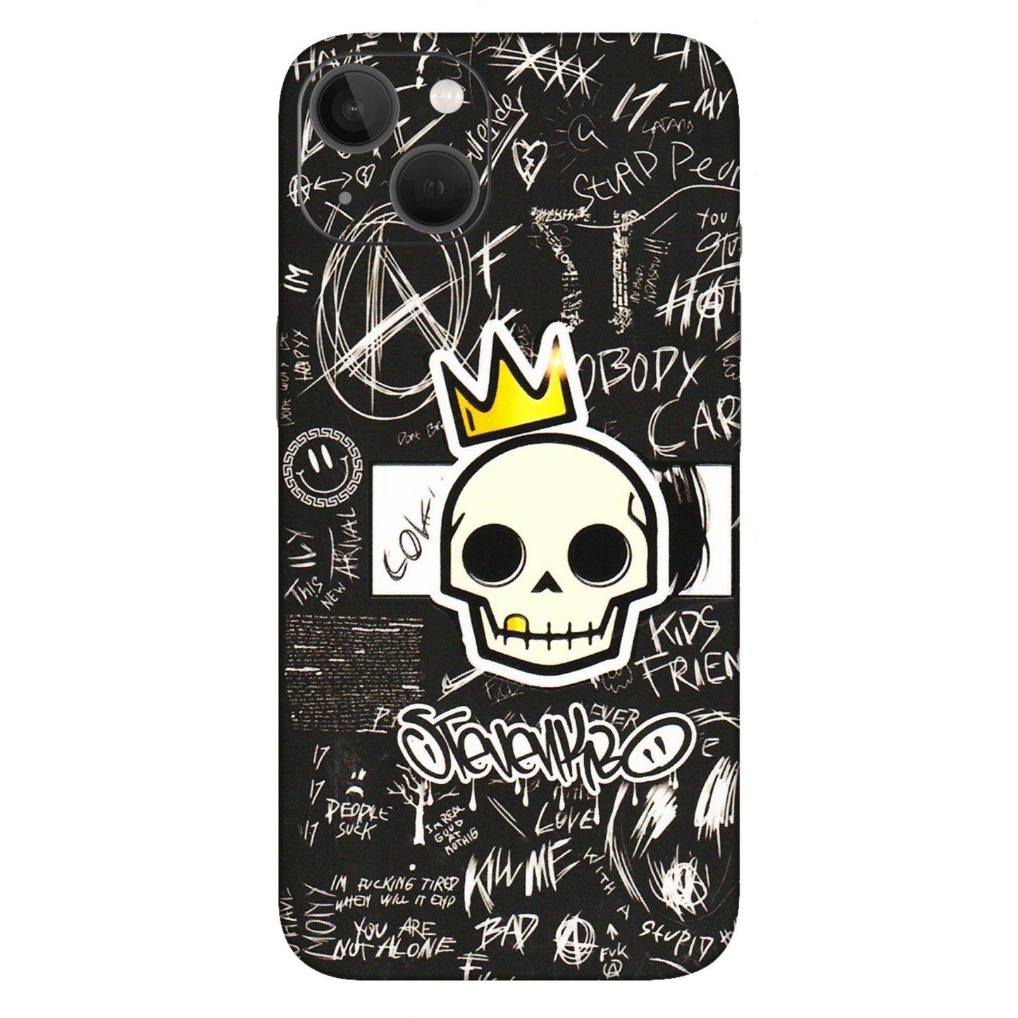 Apple iPhone Skins (All Models) - Funny Skull Black Chalk Grafitti - 3D Embossed Finish (L-22) iPhone 13