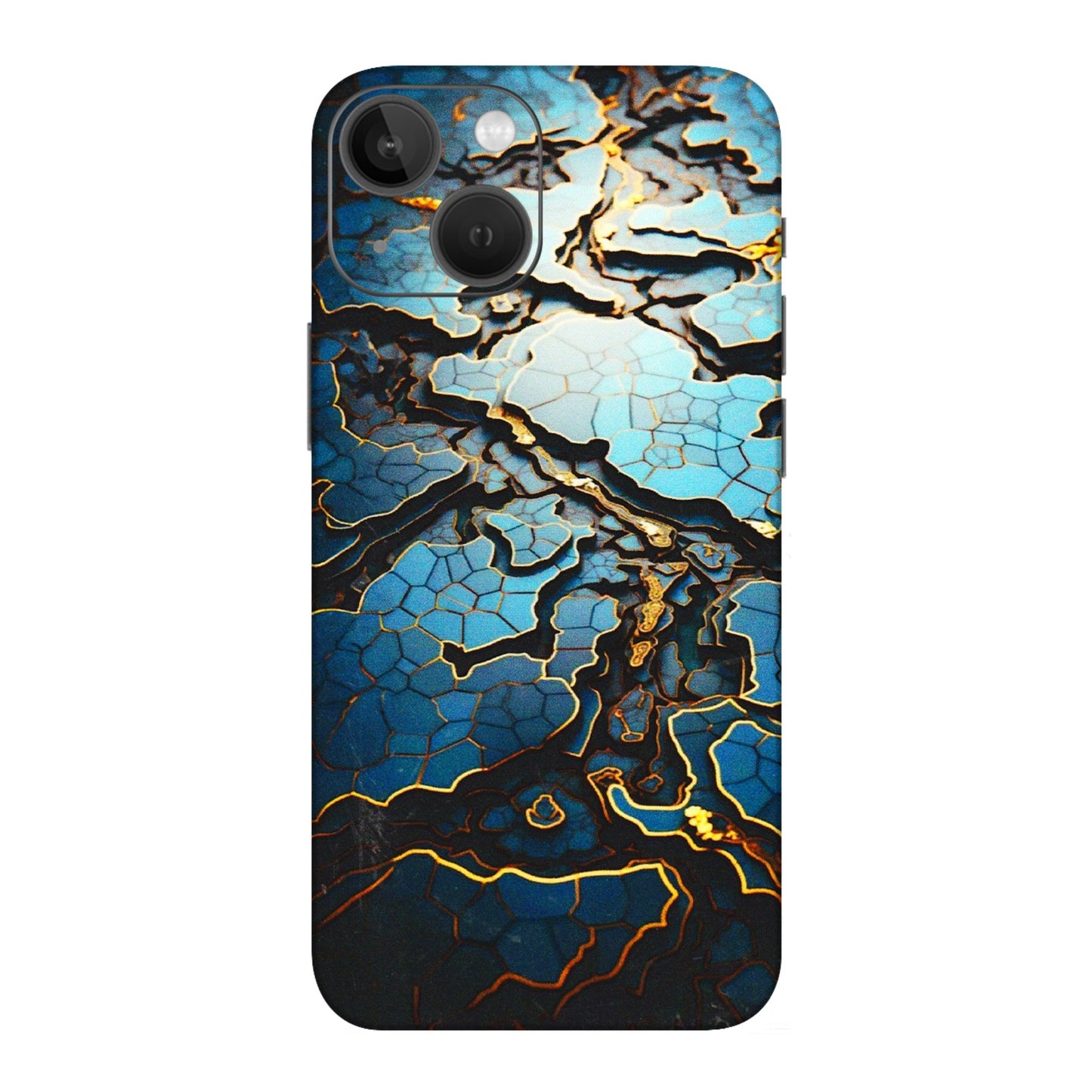Apple iPhone Skins (All Models) - Blue Gold Abstract - 3D Embossed Finish (L-11) iPhone 13 Mini