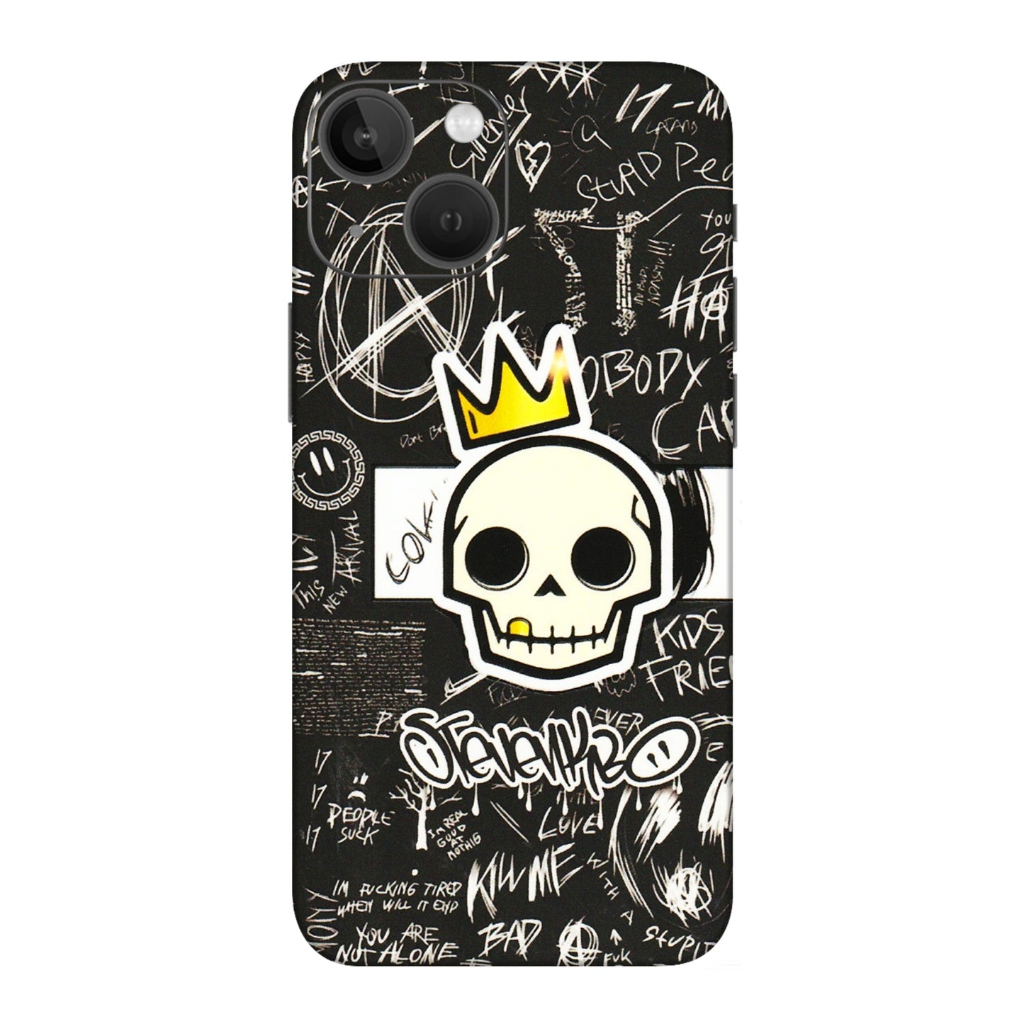 Apple iPhone Skins (All Models) - Funny Skull Black Chalk Grafitti - 3D Embossed Finish (L-22) iPhone 13 Mini