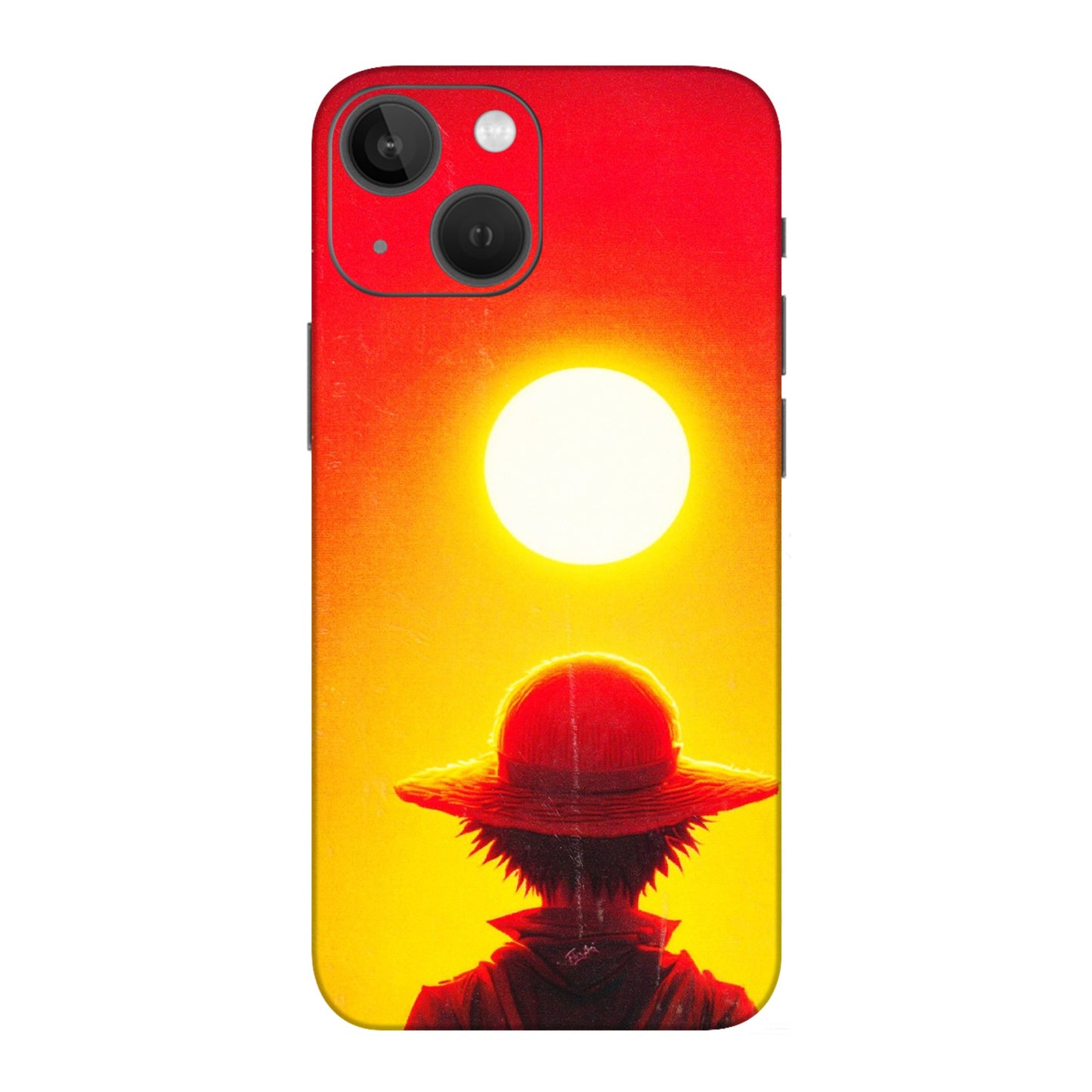 Apple iPhone Skins (All Models) - Cool Sunset With Monkey D.Luffy Anime - 3D Embossed Finish (L-329) iPhone 13 Mini