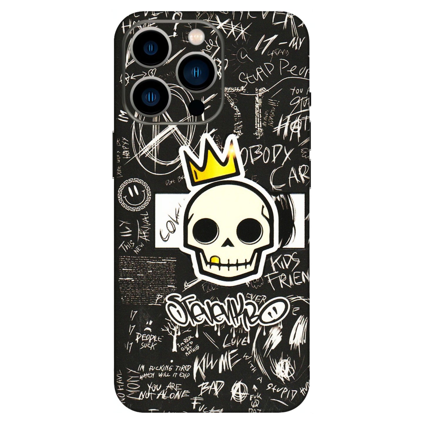 Apple iPhone Skins (All Models) - Funny Skull Black Chalk Grafitti - 3D Embossed Finish (L-22) iPhone 13 Pro