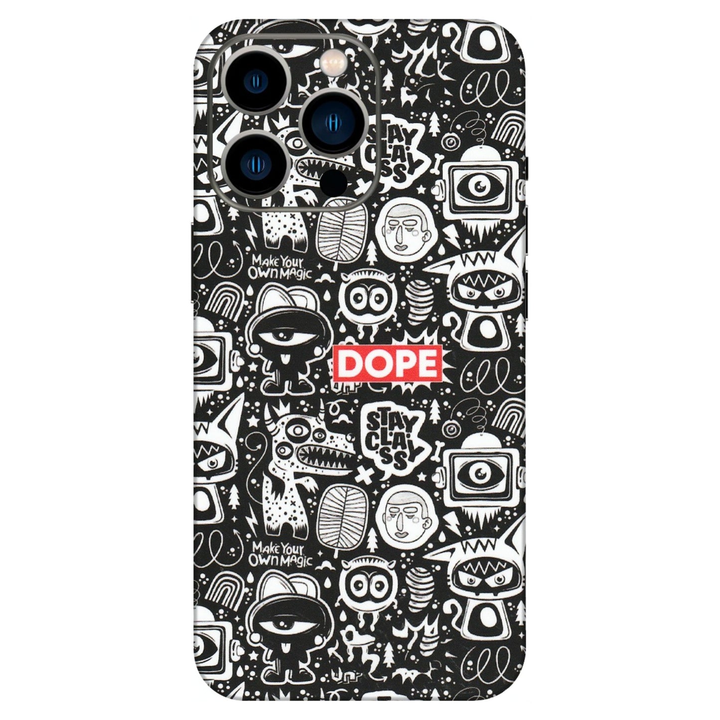 Apple iPhone Skins (All Models) - Dope Stay Classy Black Doodles - Matte Finish (M-126) iPhone 13 Pro