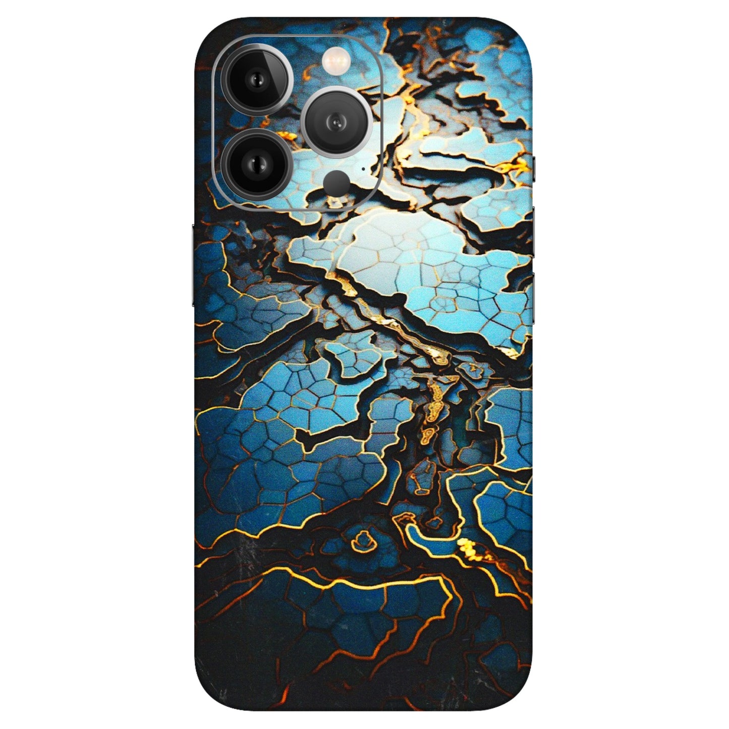 Apple iPhone Skins (All Models) - Blue Gold Abstract - 3D Embossed Finish (L-11) iPhone 13 Pro Max