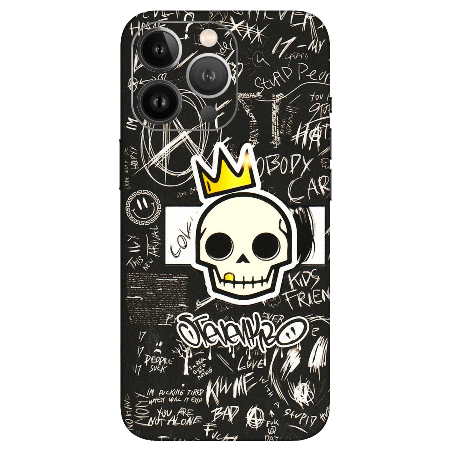 Apple iPhone Skins (All Models) - Funny Skull Black Chalk Grafitti - 3D Embossed Finish (L-22) iPhone 13 Pro Max