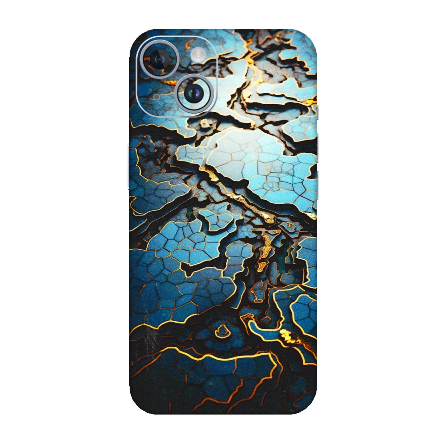 Apple iPhone Skins (All Models) - Blue Gold Abstract - 3D Embossed Finish (L-11) iPhone 14
