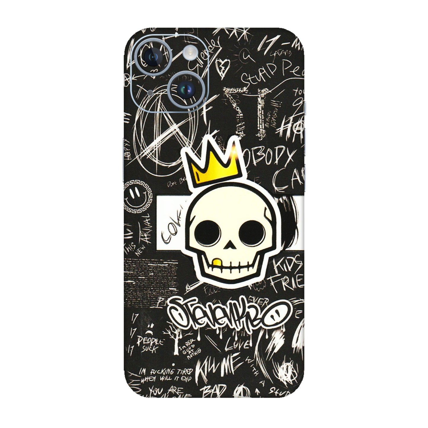 Apple iPhone Skins (All Models) - Funny Skull Black Chalk Grafitti - 3D Embossed Finish (L-22) iPhone 14