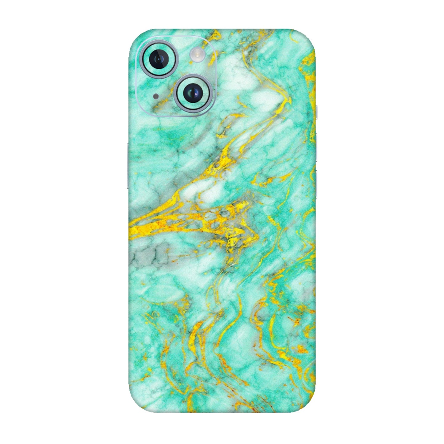 Apple iPhone Skins (All Models) - Green And Gold Marble Feel - Matte Finish (M-16) iPhone 14