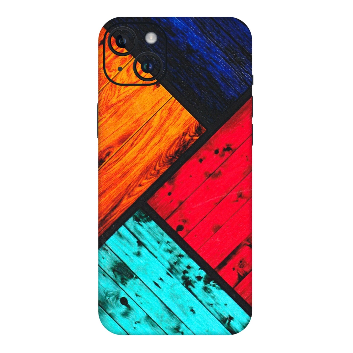 Apple iPhone Skins (All Models) - Colourful Wood Panels Abstract - 3D Embossed Finish (L-09) iPhone 14 Plus