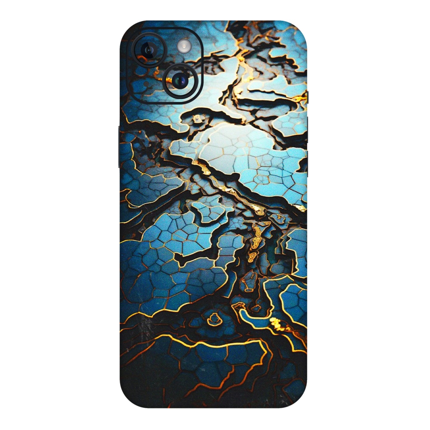 Apple iPhone Skins (All Models) - Blue Gold Abstract - 3D Embossed Finish (L-11) iPhone 14 Plus