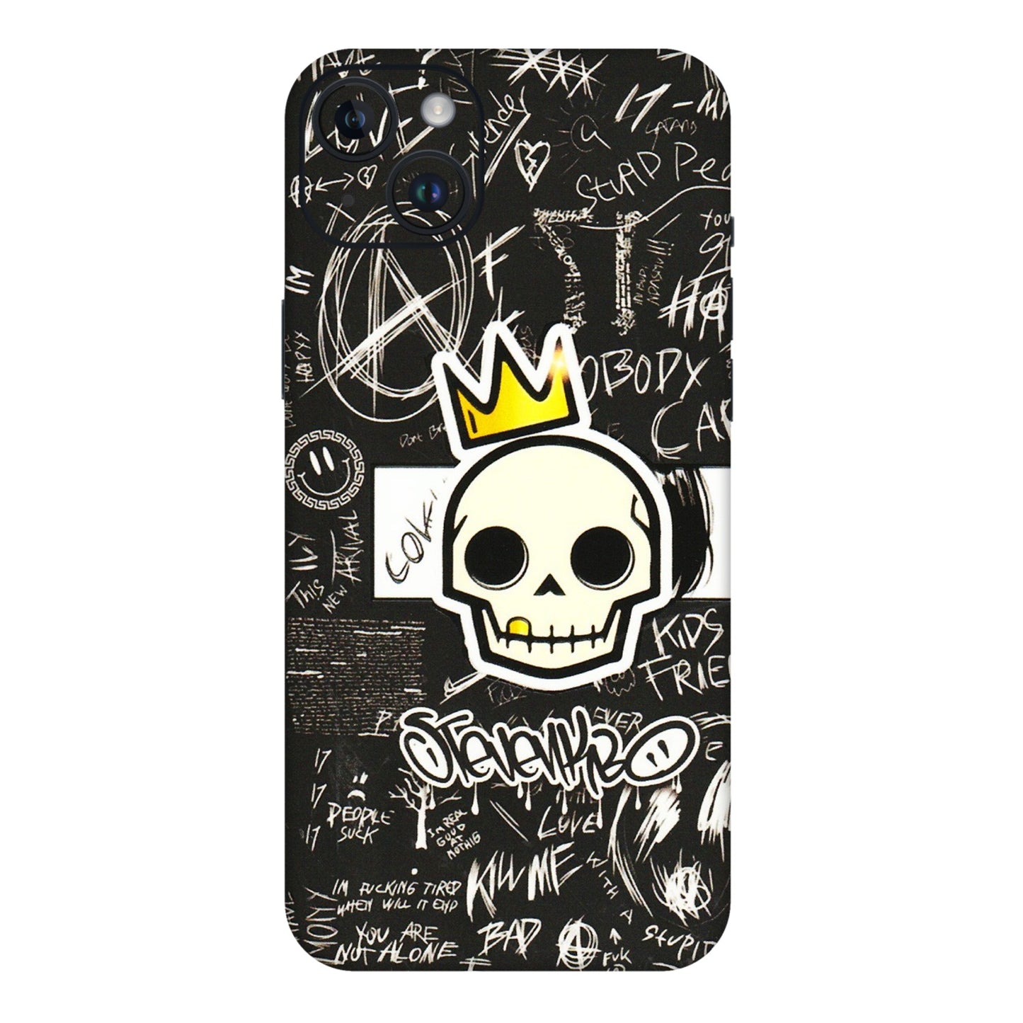 Apple iPhone Skins (All Models) - Funny Skull Black Chalk Grafitti - 3D Embossed Finish (L-22) iPhone 14 Plus