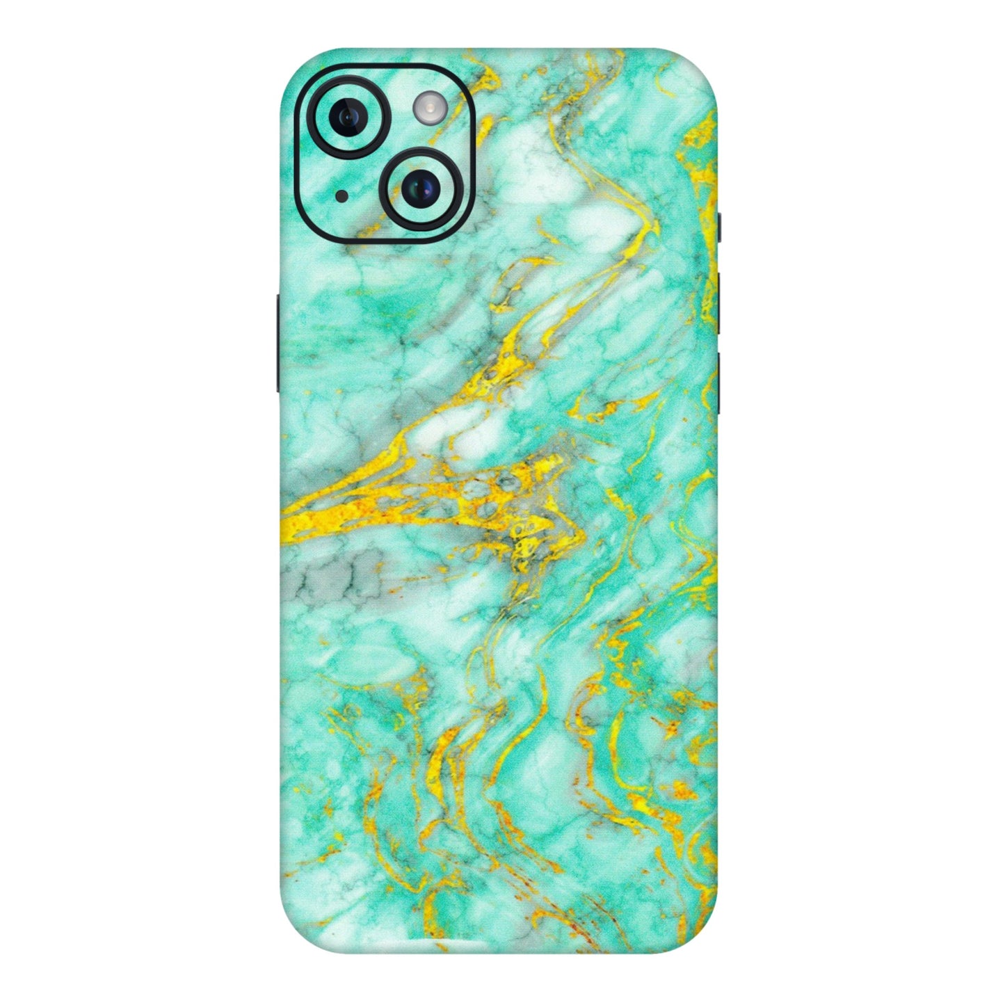 Apple iPhone Skins (All Models) - Green And Gold Marble Feel - Matte Finish (M-16) iPhone 14 Plus