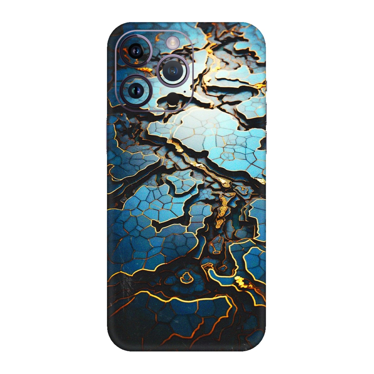 Apple iPhone Skins (All Models) - Blue Gold Abstract - 3D Embossed Finish (L-11) iPhone 14 Pro