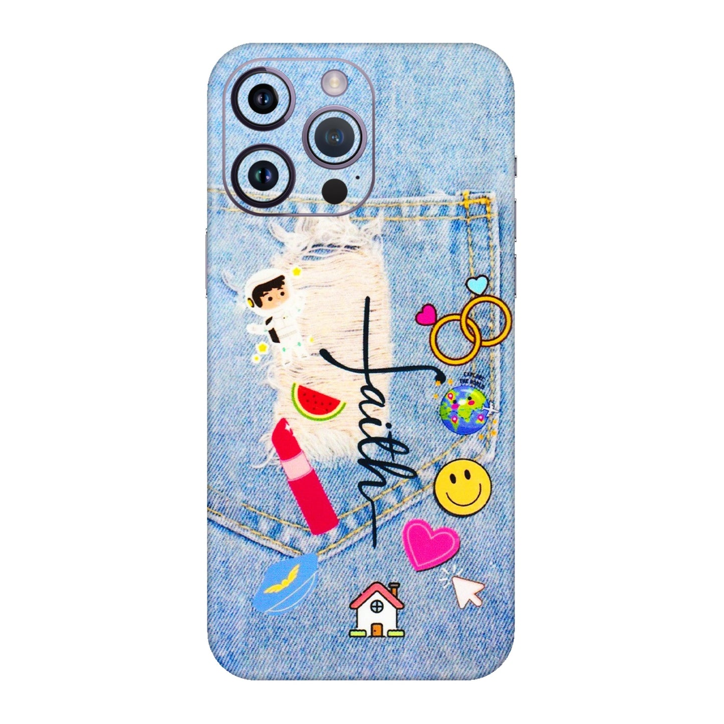Apple iPhone Skins (All Models) - Denim Jeans Pocket - 3D Embossed Finish (L-134) iPhone 14 Pro