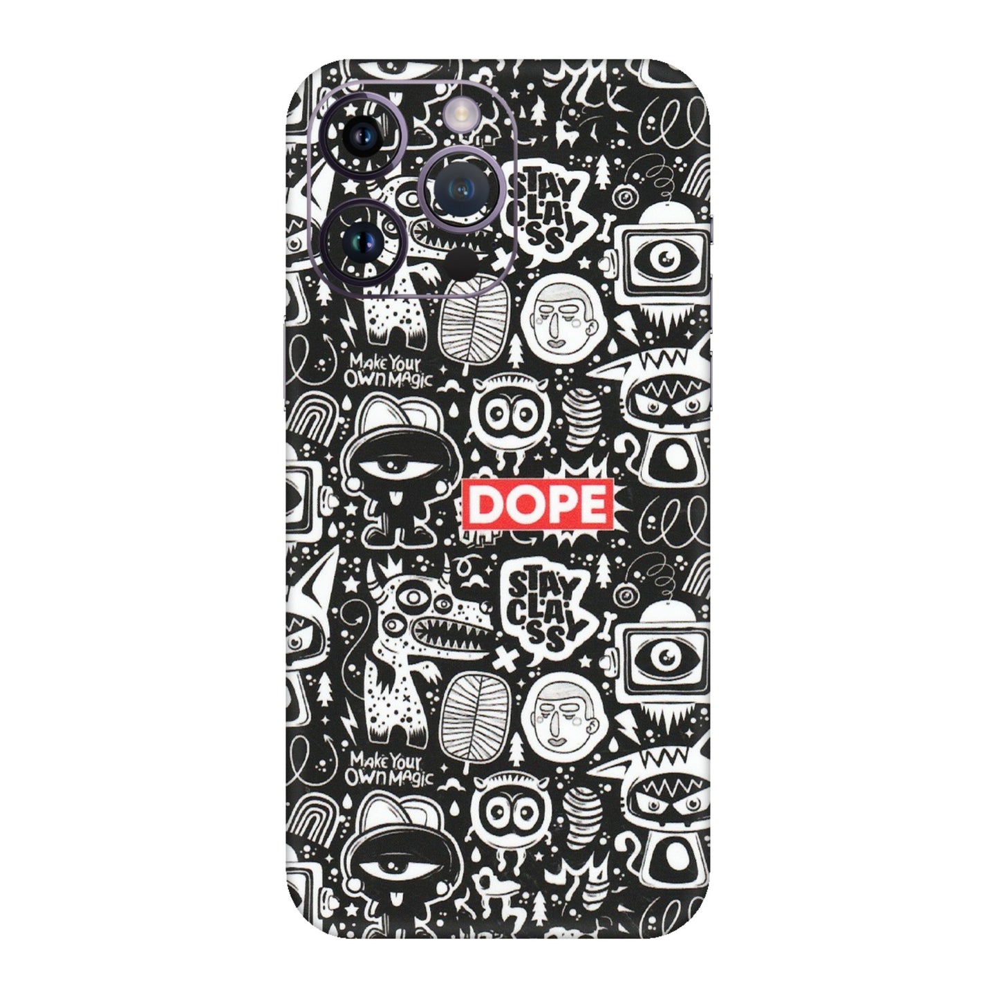 Apple iPhone Skins (All Models) - Dope Stay Classy Black Doodles - Matte Finish (M-126) iPhone 14 Pro