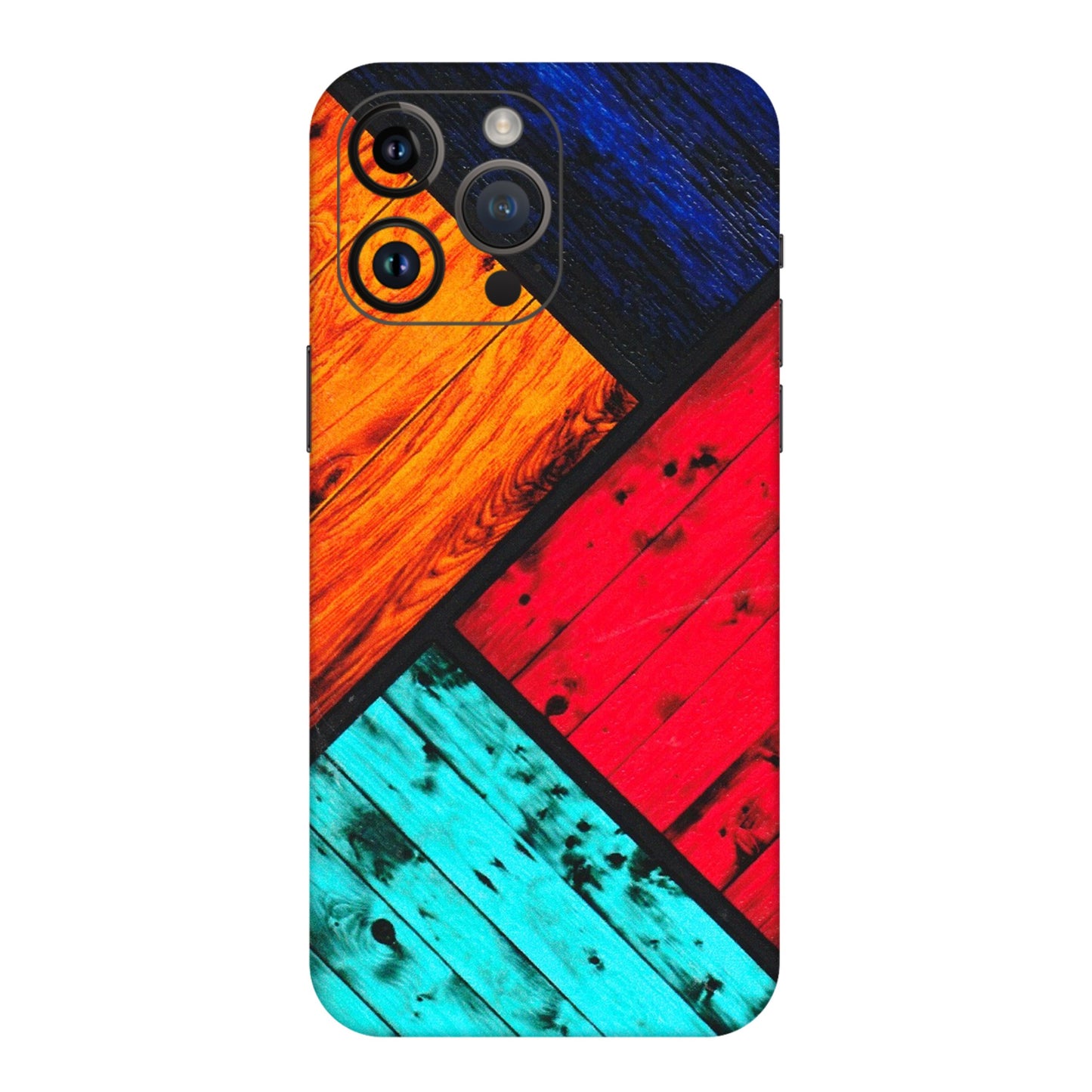 Apple iPhone Skins (All Models) - Colourful Wood Panels Abstract - 3D Embossed Finish (L-09) iPhone 14 Pro Max