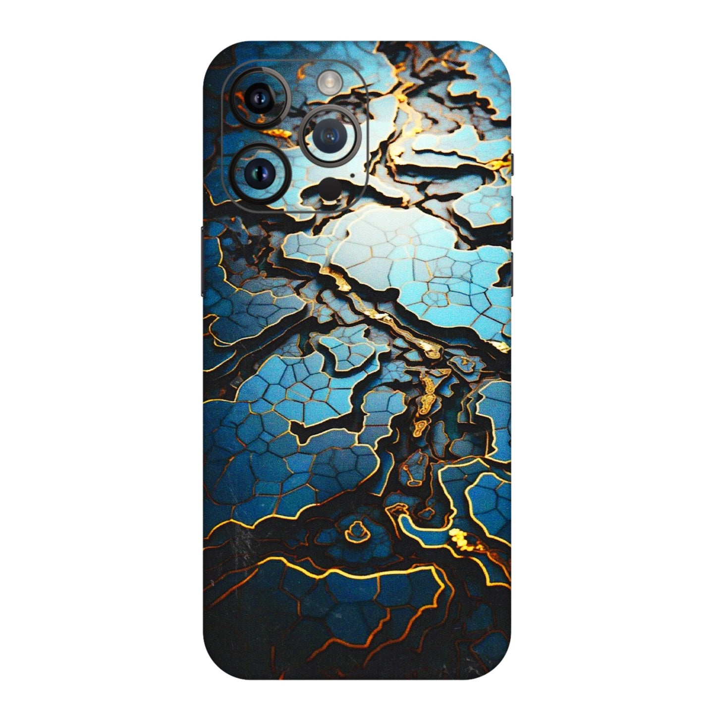 Apple iPhone Skins (All Models) - Blue Gold Abstract - 3D Embossed Finish (L-11) iPhone 14 Pro Max