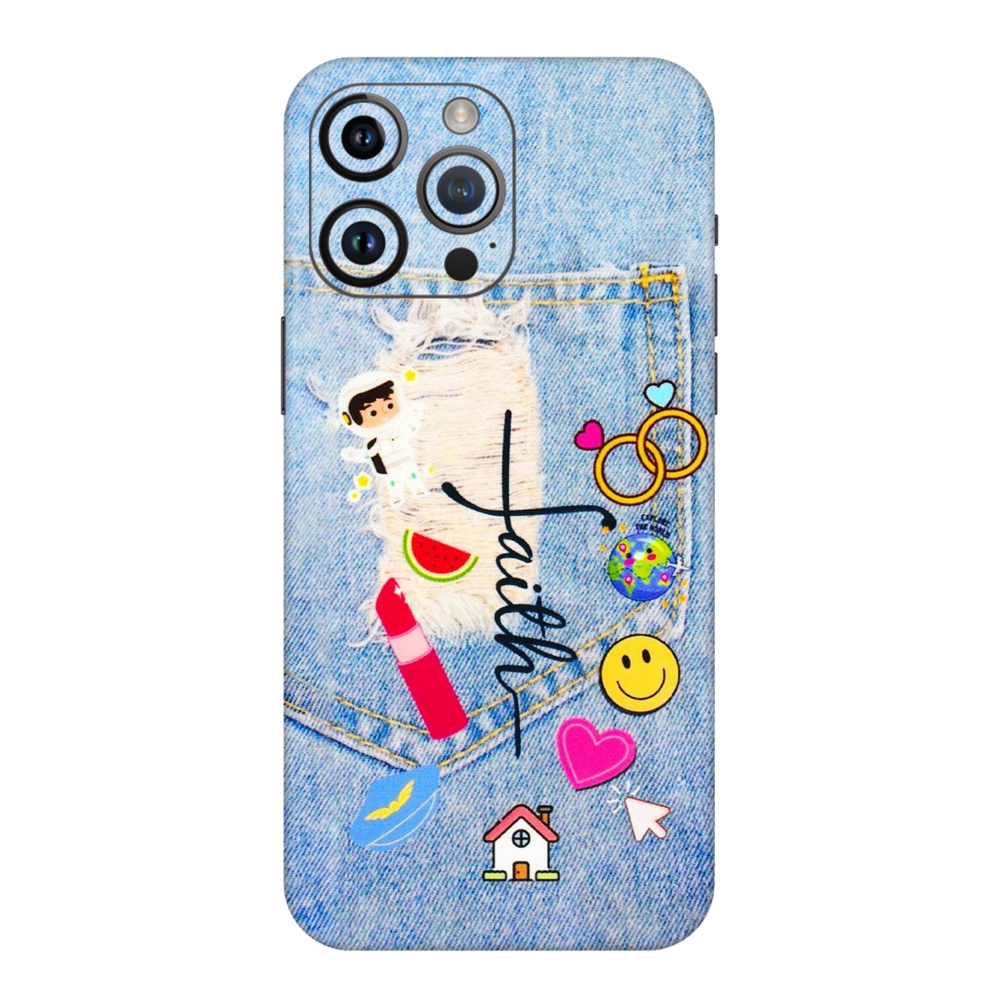 Apple iPhone Skins (All Models) - Denim Jeans Pocket - 3D Embossed Finish (L-134) iPhone 14 Pro Max