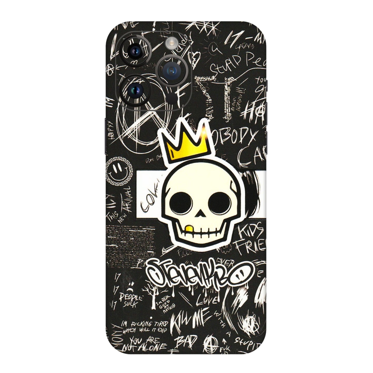 Apple iPhone Skins (All Models) - Funny Skull Black Chalk Grafitti - 3D Embossed Finish (L-22) iPhone 14 Pro Max