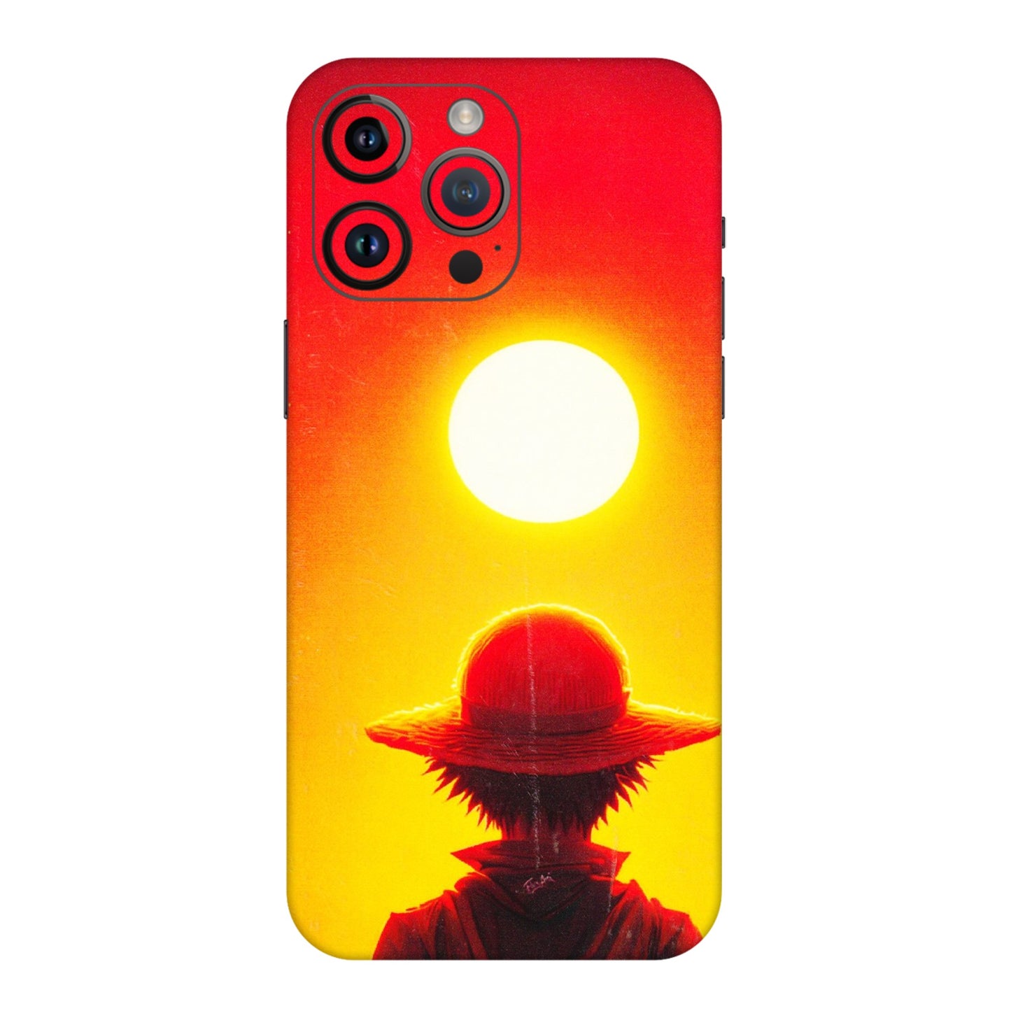 Apple iPhone Skins (All Models) - Cool Sunset With Monkey D.Luffy Anime - 3D Embossed Finish (L-329) iPhone 14 Pro Max