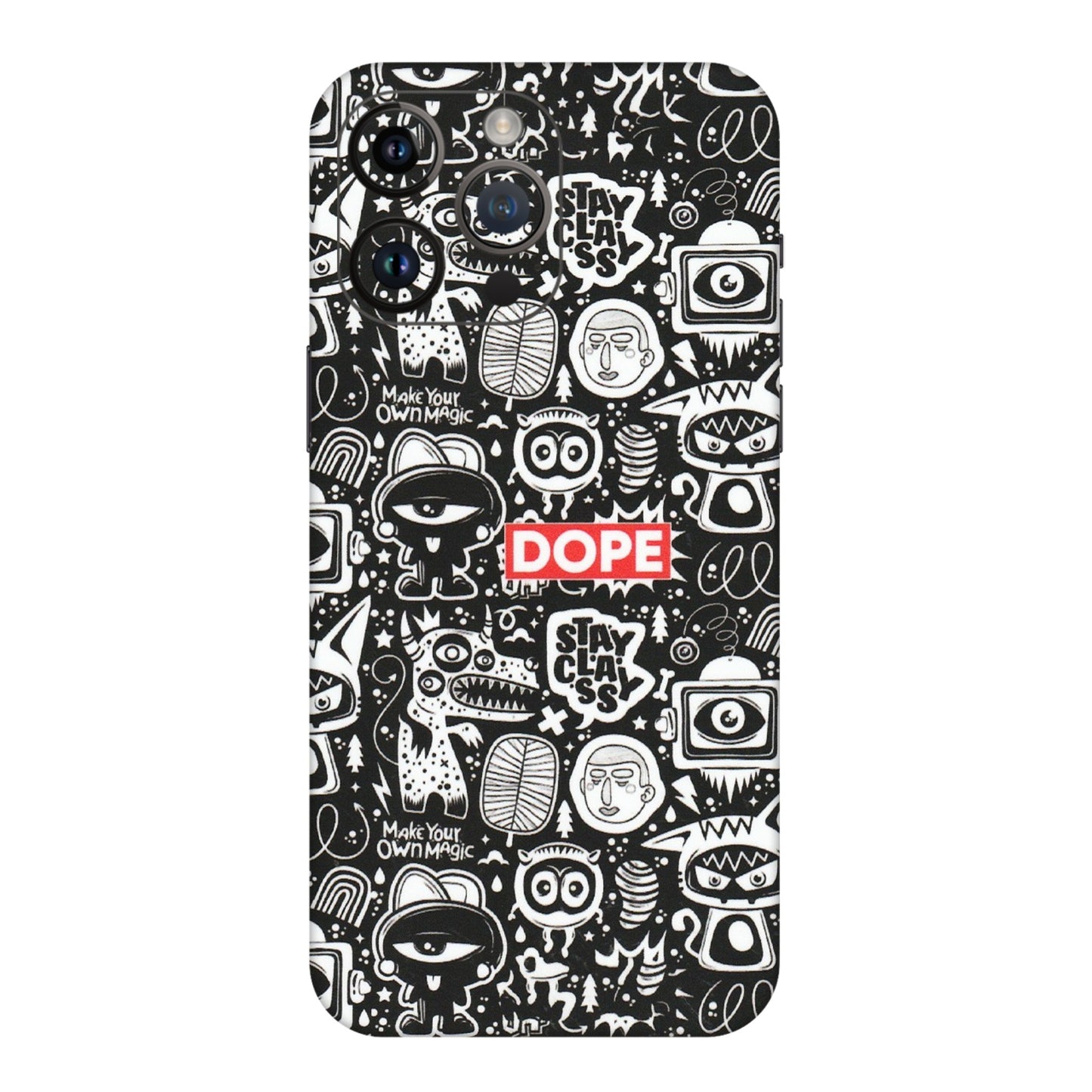 Apple iPhone Skins (All Models) - Dope Stay Classy Black Doodles - Matte Finish (M-126) iPhone 14 Pro Max