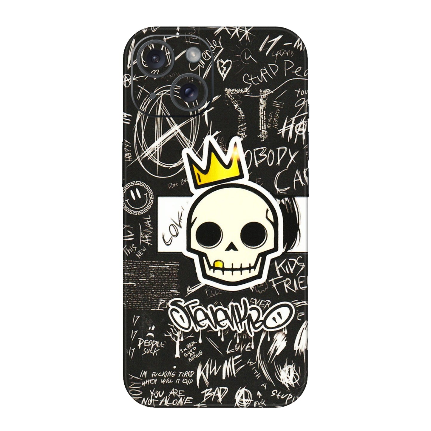 Apple iPhone Skins (All Models) - Funny Skull Black Chalk Grafitti - 3D Embossed Finish (L-22) iPhone 15