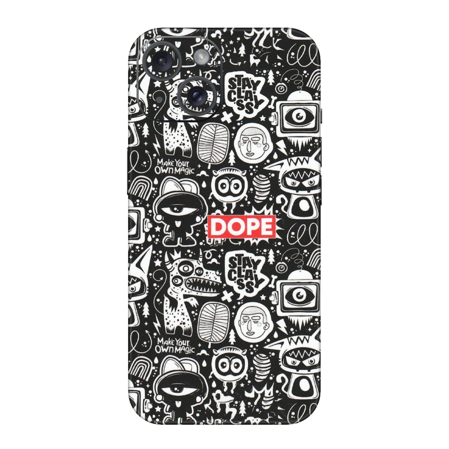 Apple iPhone Skins (All Models) - Dope Stay Classy Black Doodles - Matte Finish (M-126) iPhone 15