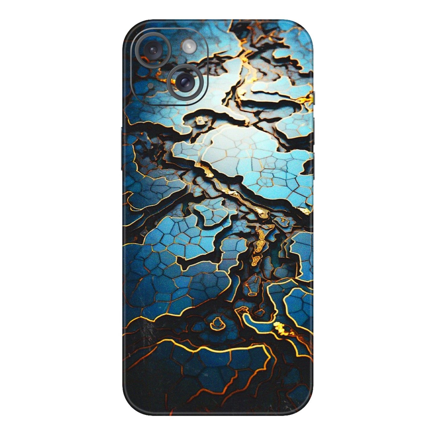 Apple iPhone Skins (All Models) - Blue Gold Abstract - 3D Embossed Finish (L-11) iPhone 15 Plus