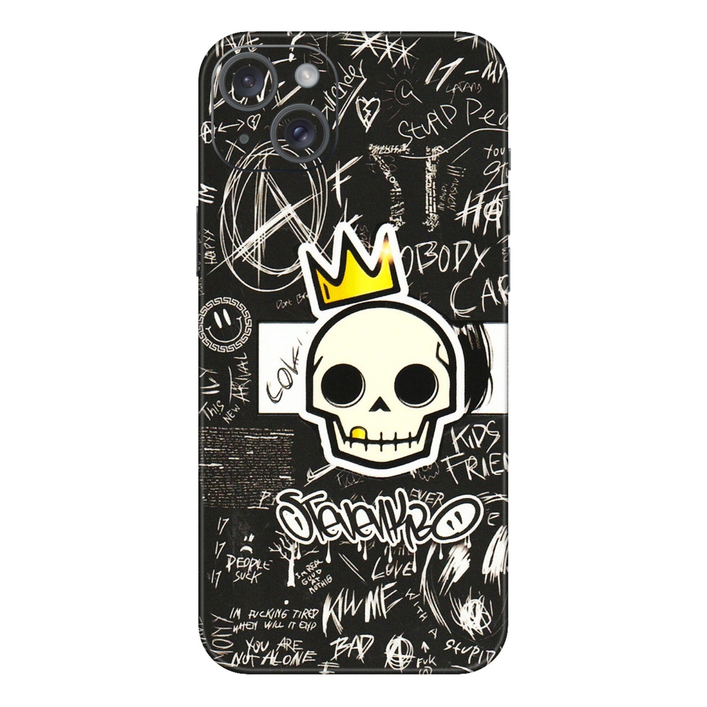 Apple iPhone Skins (All Models) - Funny Skull Black Chalk Grafitti - 3D Embossed Finish (L-22) iPhone 15 Plus