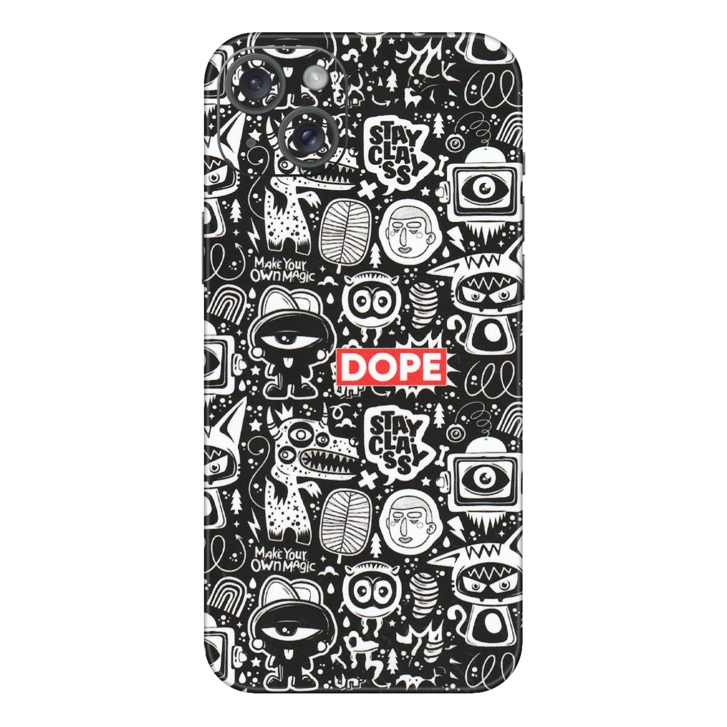 Apple iPhone Skins (All Models) - Dope Stay Classy Black Doodles - Matte Finish (M-126) iPhone 15 Plus
