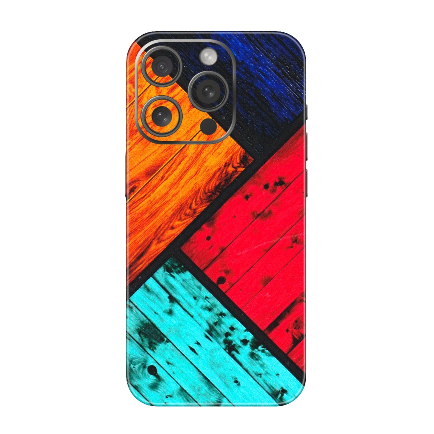 Apple iPhone Skins (All Models) - Colourful Wood Panels Abstract - 3D Embossed Finish (L-09) iPhone 15 Pro