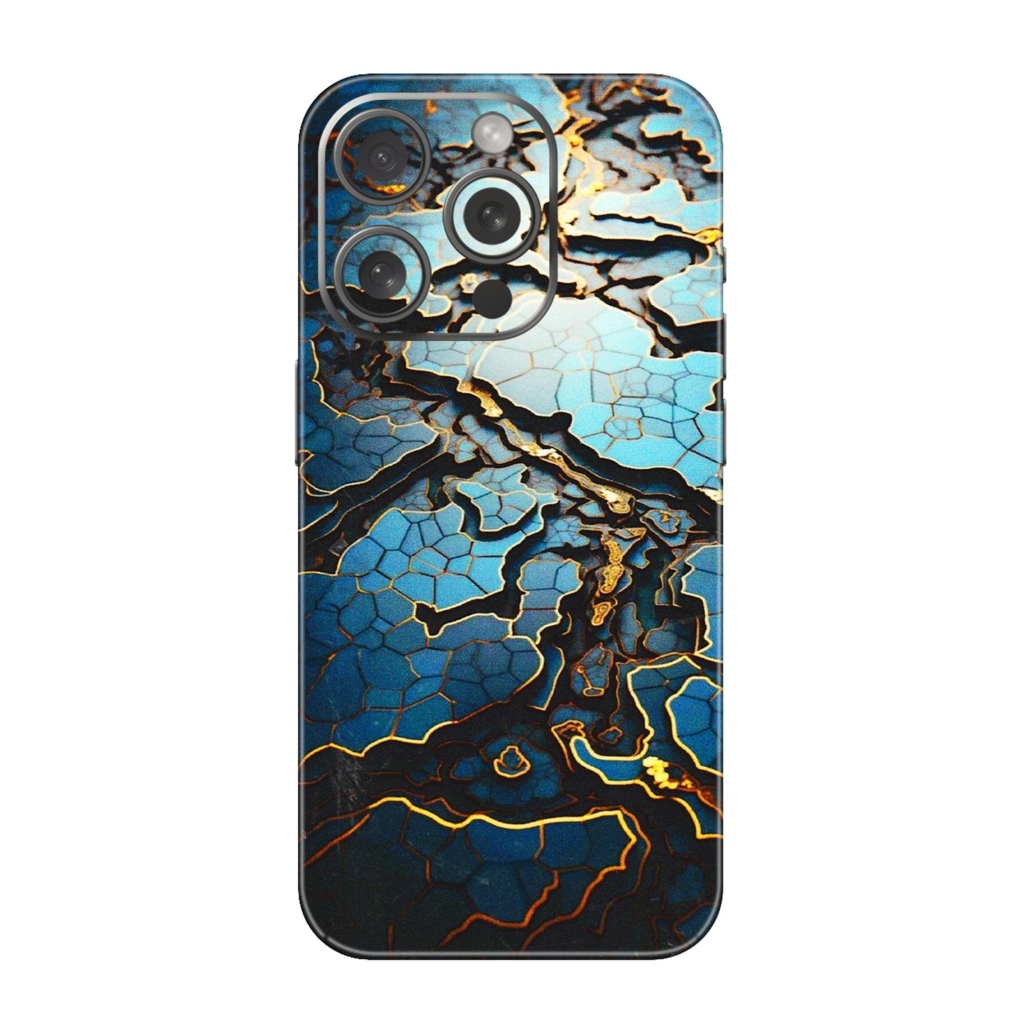 Apple iPhone Skins (All Models) - Blue Gold Abstract - 3D Embossed Finish (L-11) iPhone 15 Pro