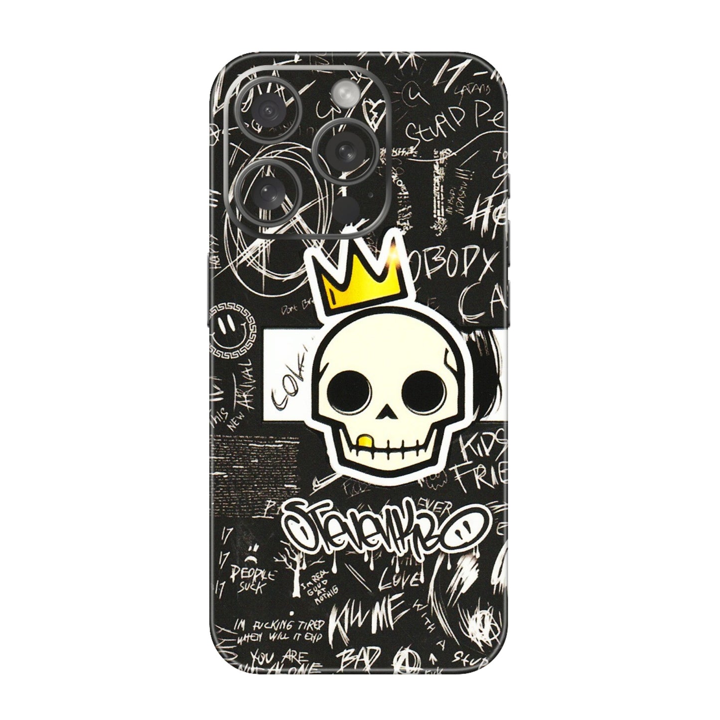 Apple iPhone Skins (All Models) - Funny Skull Black Chalk Grafitti - 3D Embossed Finish (L-22) iPhone 15 Pro
