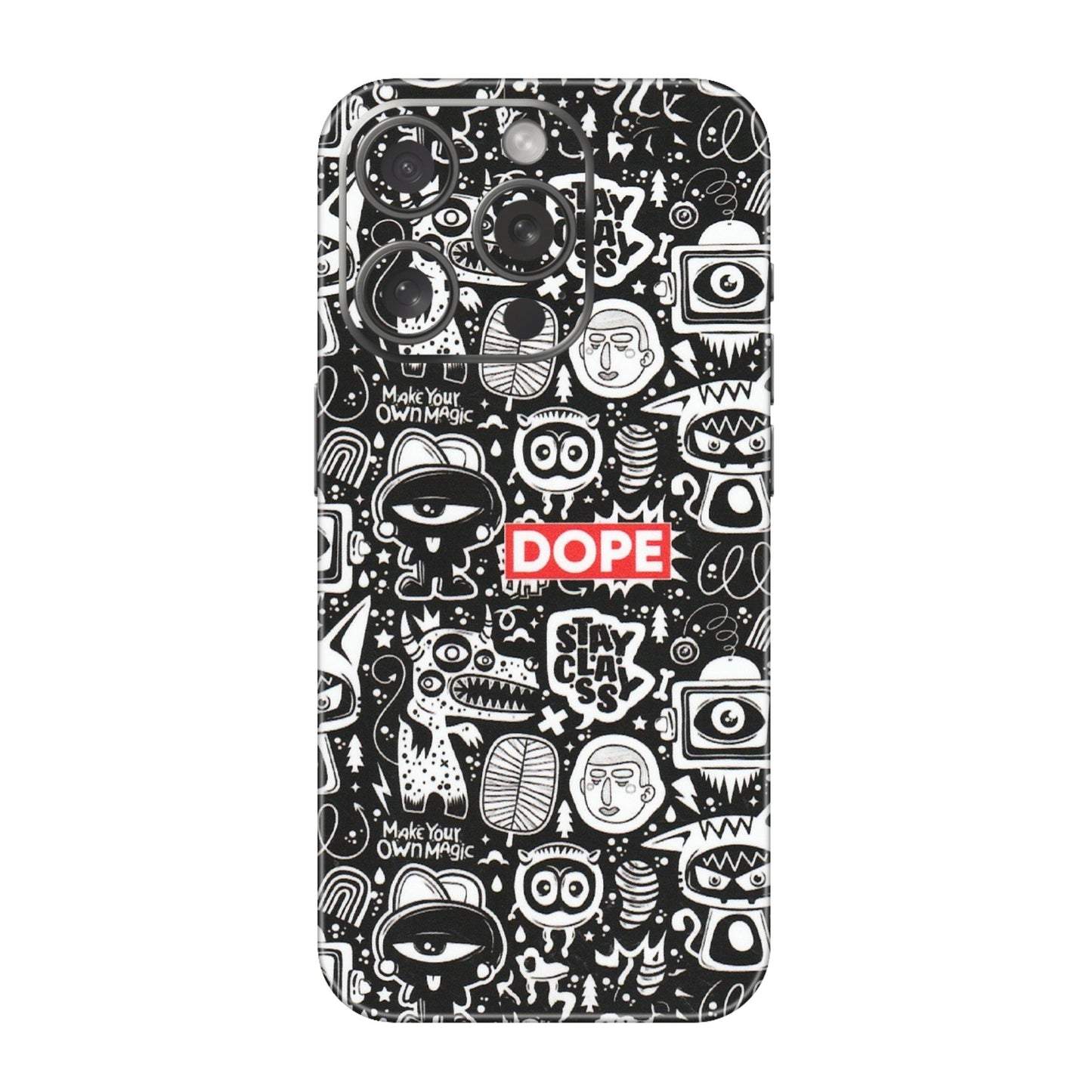 Apple iPhone Skins (All Models) - Dope Stay Classy Black Doodles - Matte Finish (M-126) iPhone 15 Pro