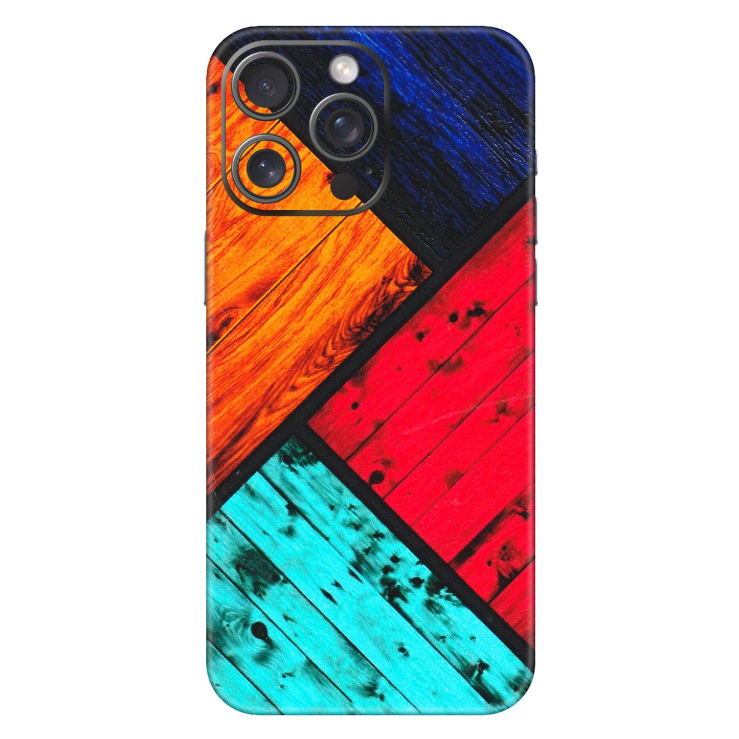 Apple iPhone Skins (All Models) - Colourful Wood Panels Abstract - 3D Embossed Finish (L-09) iPhone 15 Pro Max