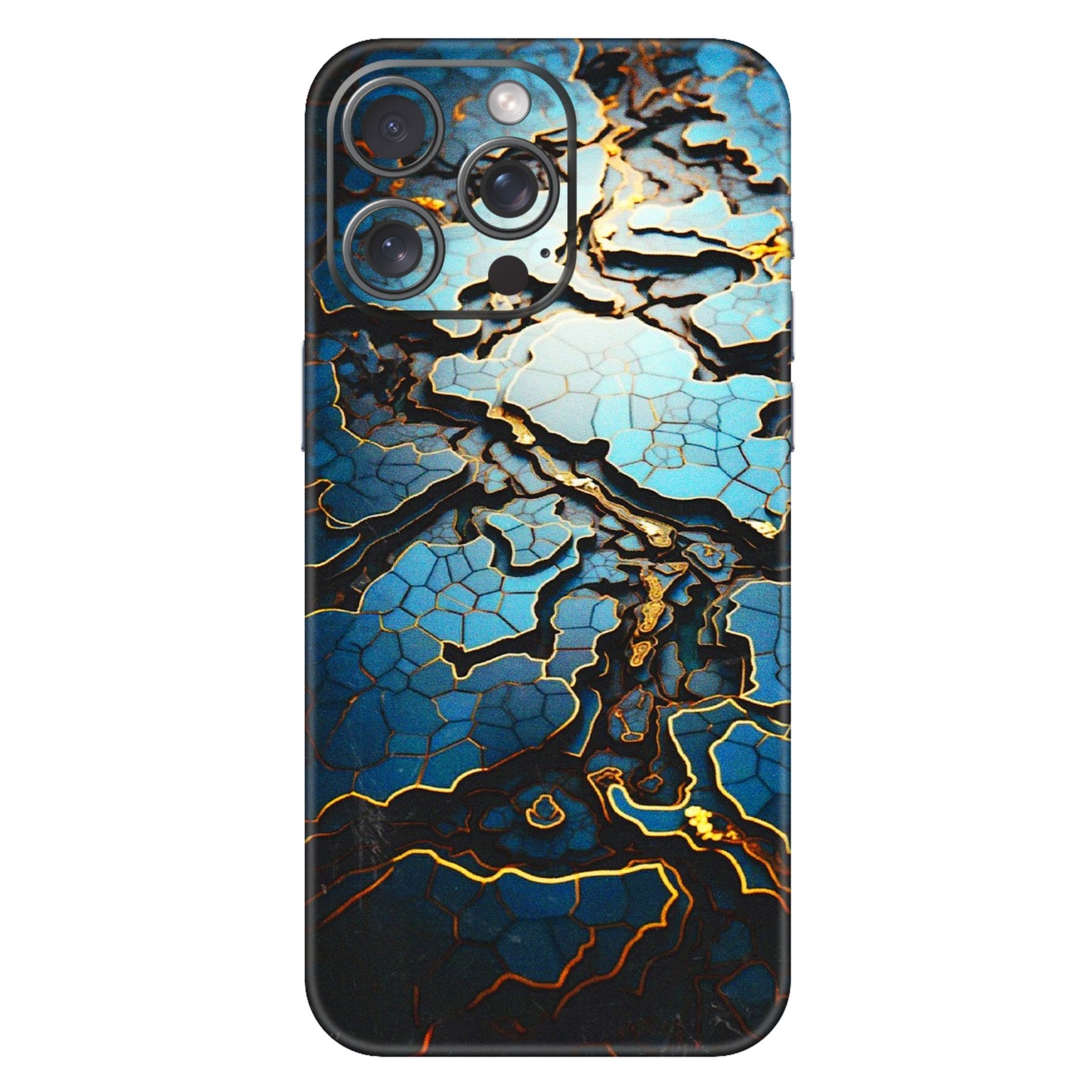 Apple iPhone Skins (All Models) - Blue Gold Abstract - 3D Embossed Finish (L-11) iPhone 15 Pro Max