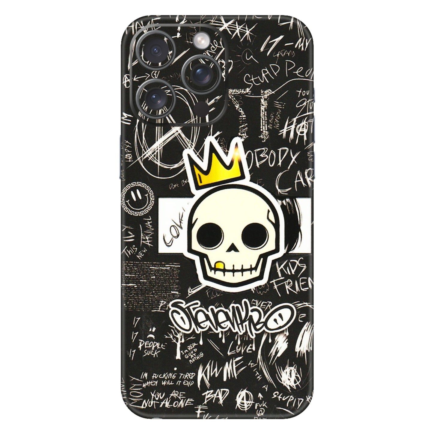 Apple iPhone Skins (All Models) - Funny Skull Black Chalk Grafitti - 3D Embossed Finish (L-22) iPhone 15 Pro Max