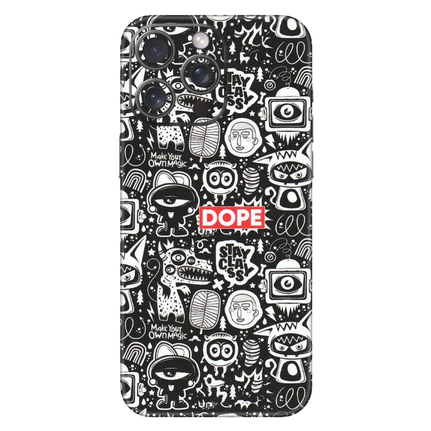 Apple iPhone Skins (All Models) - Dope Stay Classy Black Doodles - Matte Finish (M-126) iPhone 15 Pro Max