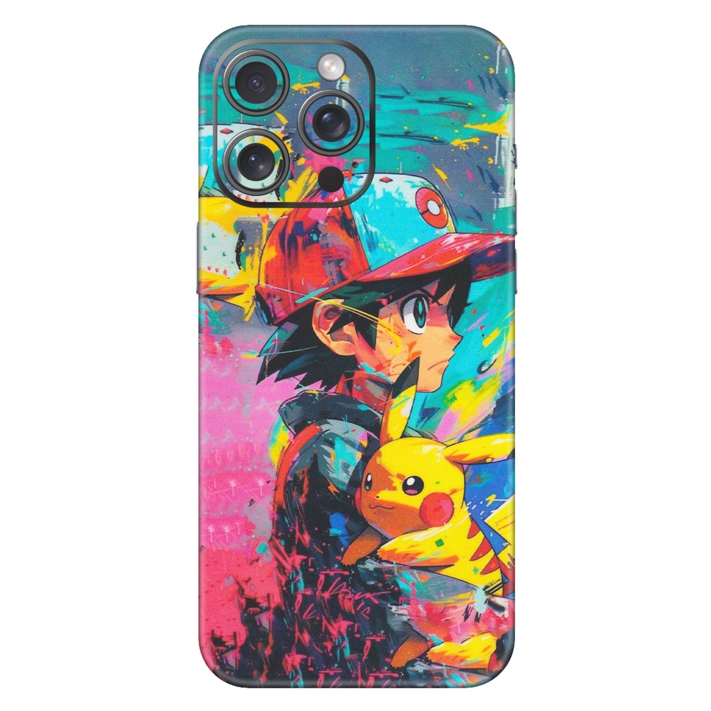 Apple iPhone Skins (All Models) - Ash & Pikachu - Matte Finish (M-26) iPhone 15 Pro Max