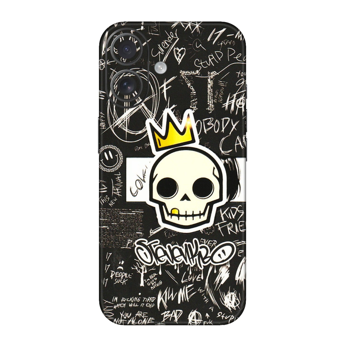 Apple iPhone Skins (All Models) - Funny Skull Black Chalk Grafitti - 3D Embossed Finish (L-22) iPhone 16