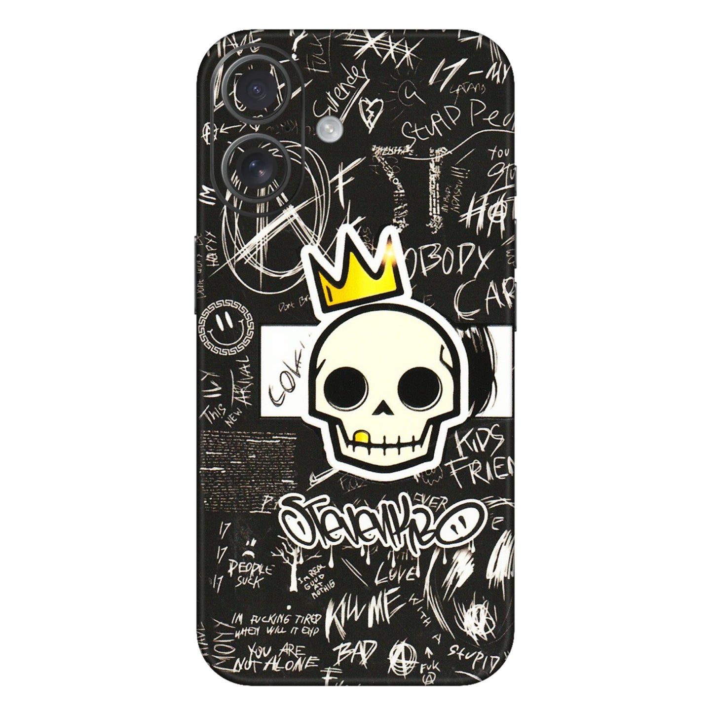Apple iPhone Skins (All Models) - Funny Skull Black Chalk Grafitti - 3D Embossed Finish (L-22) iPhone 16 Plus
