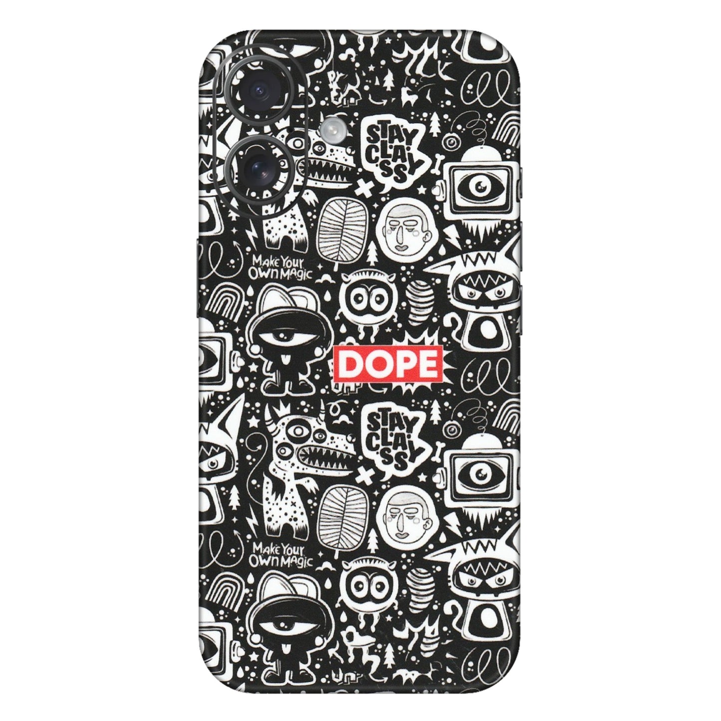 Apple iPhone Skins (All Models) - Dope Stay Classy Black Doodles - Matte Finish (M-126) iPhone 16 Plus