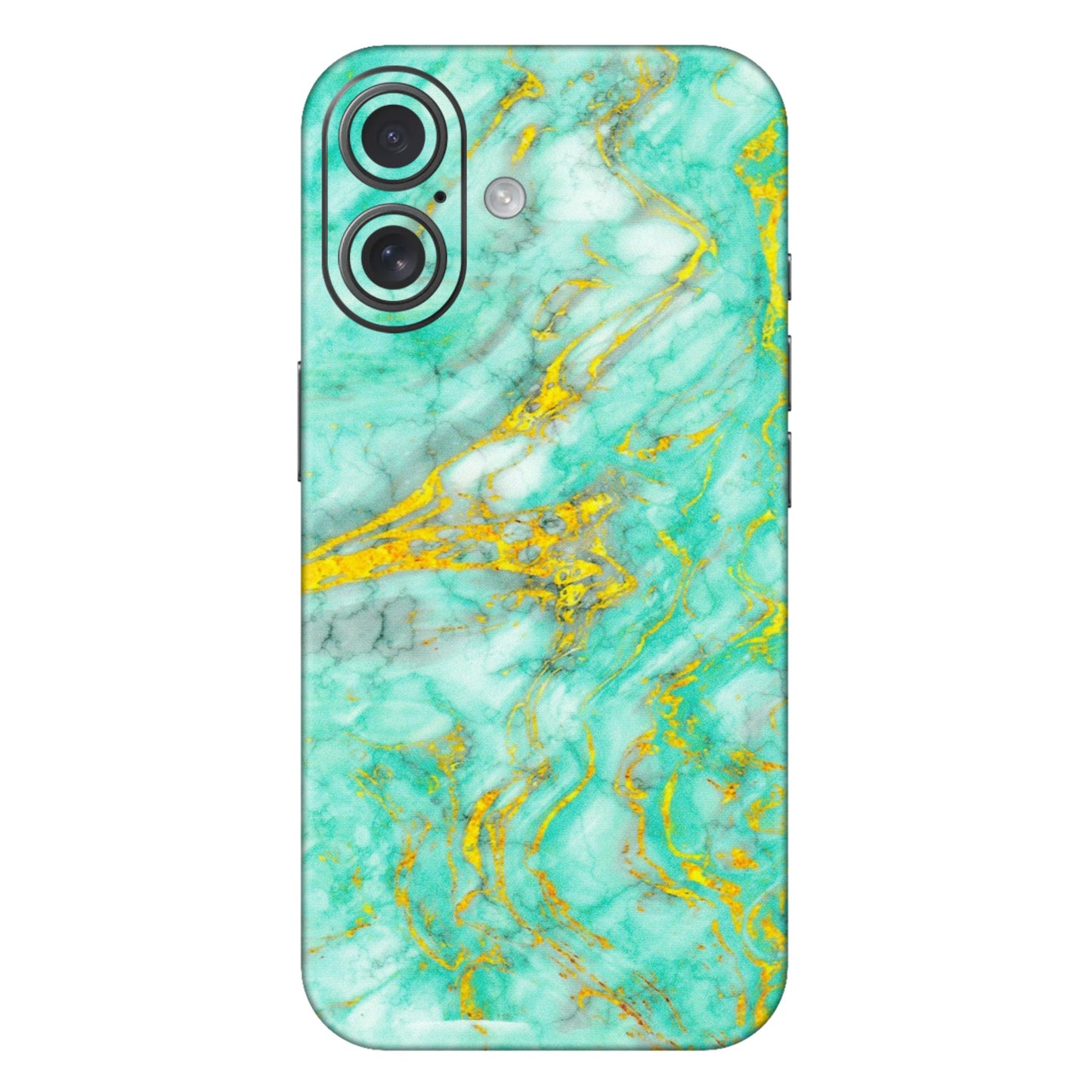 Apple iPhone Skins (All Models) - Green And Gold Marble Feel - Matte Finish (M-16) iPhone 16 Plus