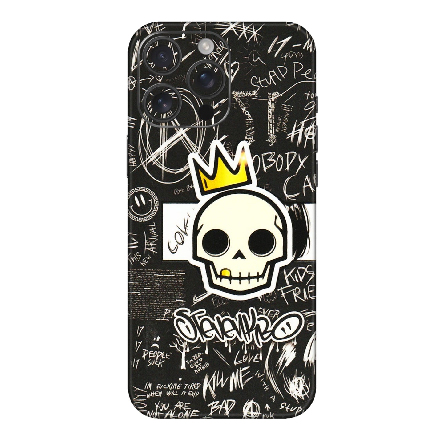 Apple iPhone Skins (All Models) - Funny Skull Black Chalk Grafitti - 3D Embossed Finish (L-22) iPhone 16 pro